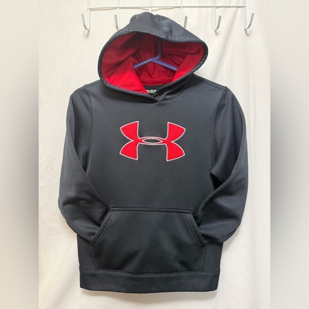Under Armour Hoodie Sweat Shirt Youth Medium Black Red 0111
